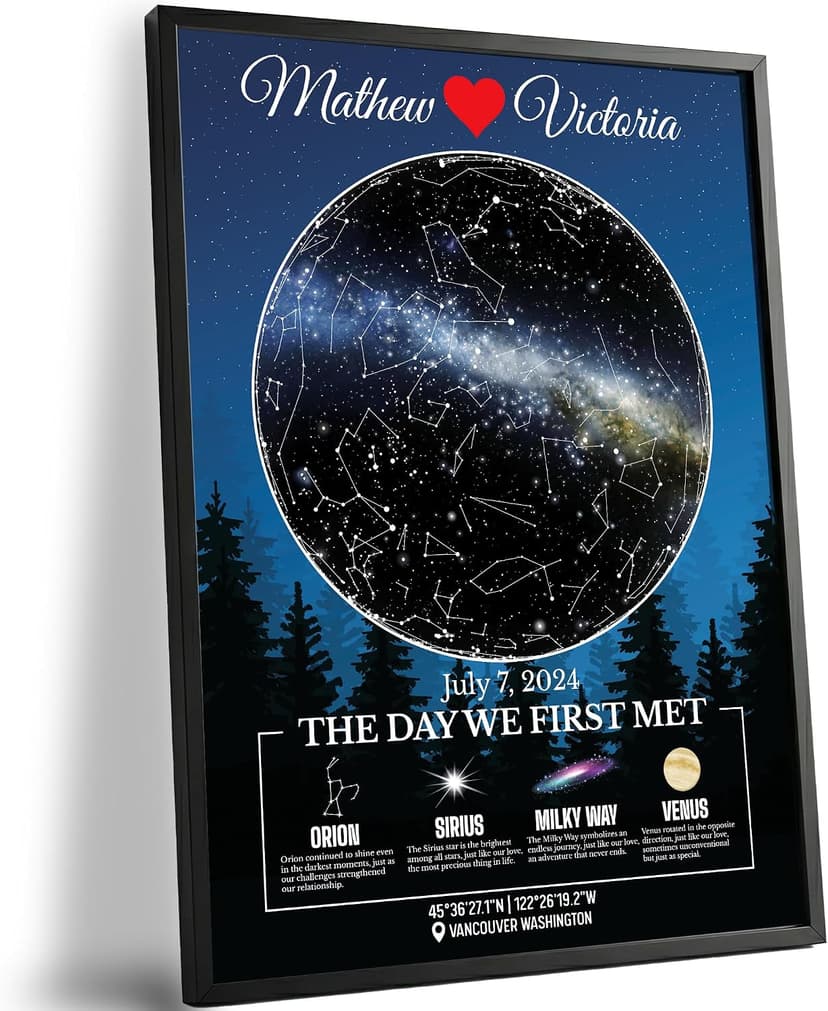 Custom Star Map for Anniversary - Premium Glossy Acrylic - The Night We Met Personalized Constellation Chart - High-Shine Plexiglass Night Sky - Romantic Gift for Her, Wife, Him or Husband - Framed Wall Art B0DH8LR3Z4