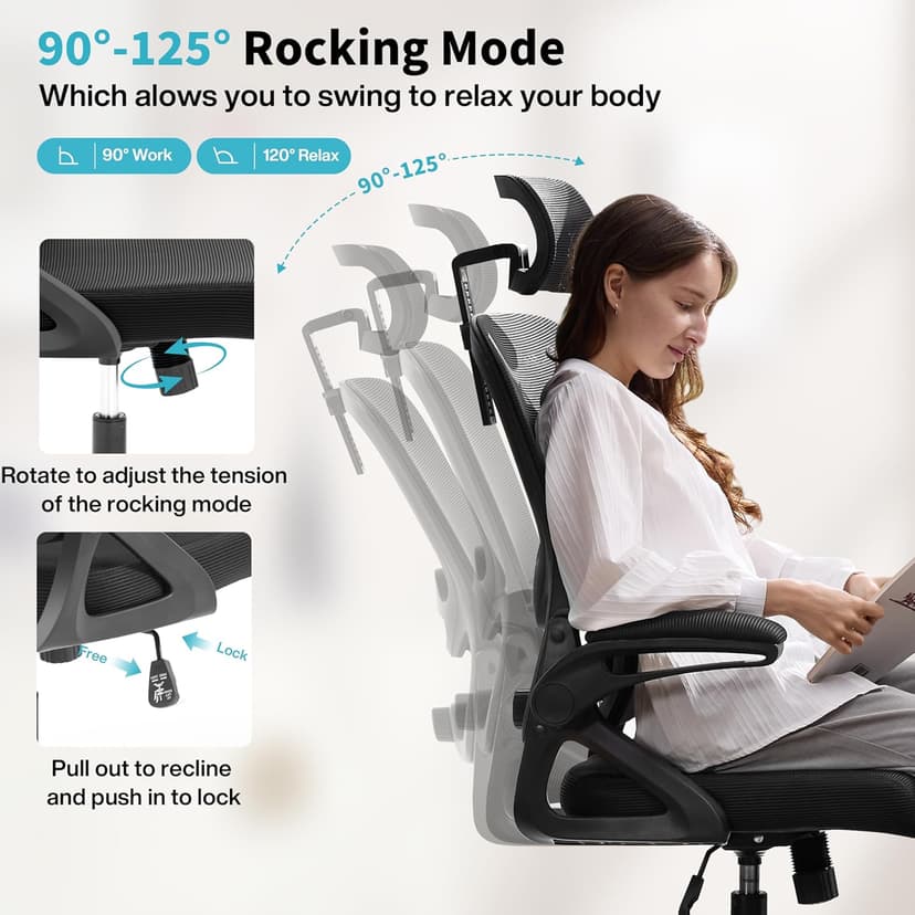 Ergonomic Office Chair,Mesh Office Chair with Lumbar Support,High Back Desk Chair with Flip-up Arms,400 lbs Big and Tall Computer Chair with Headrest,Comfy Desk Chairs