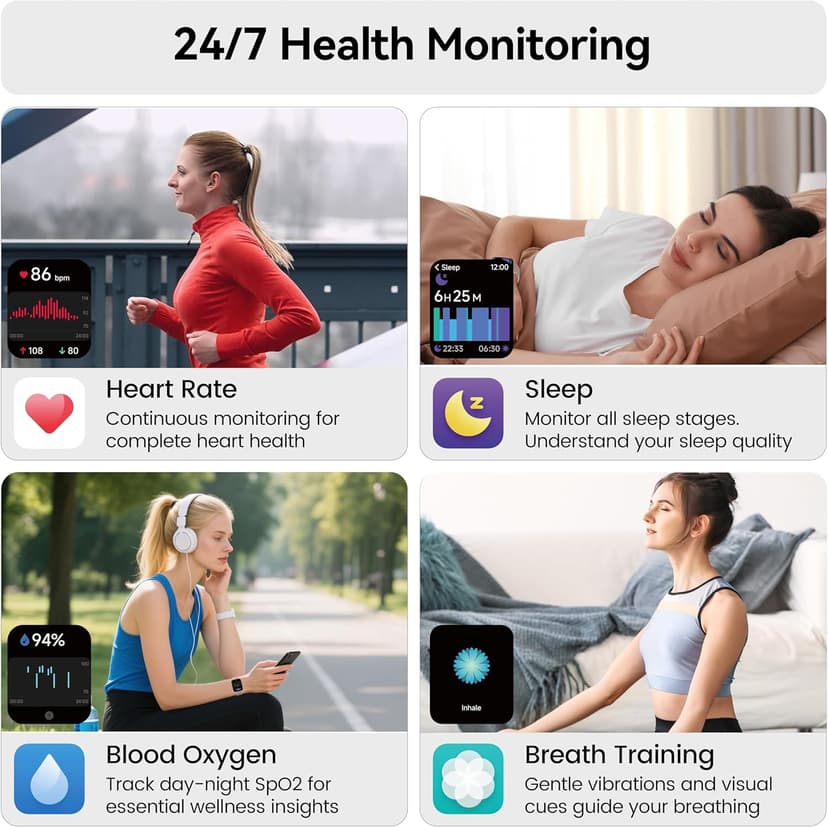 Smart Watch with Alexa Built-in, 1.83" HD Touchscreen Fitness Tracker with Bluetooth Calling, Fitness Watch with Heart Rate/Sleep Monitor/120+ Sports, IP68 Waterproof Smartwatch for Android iOS, Cream