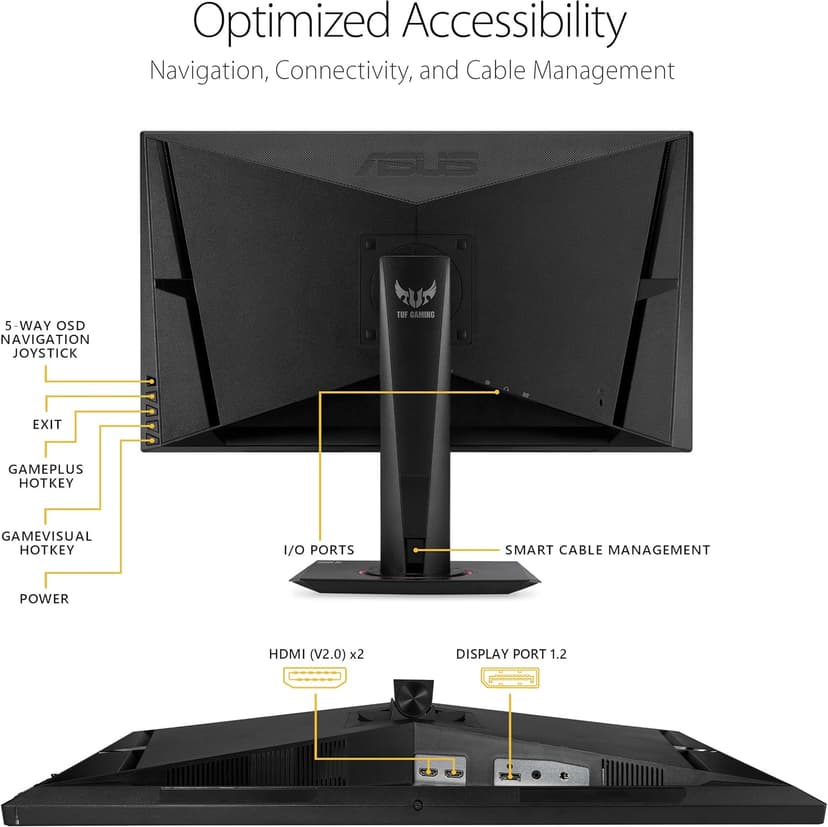ASUS TUF Gaming 27" 2K HDR Gaming Monitor (VG27AQ) - QHD (2560 x 1440), 165Hz (Supports 144Hz), 1ms, Extreme Low Motion Blur, Speaker, G-SYNC Compatible, VESA Mountable, DisplayPort, HDMI,Black
