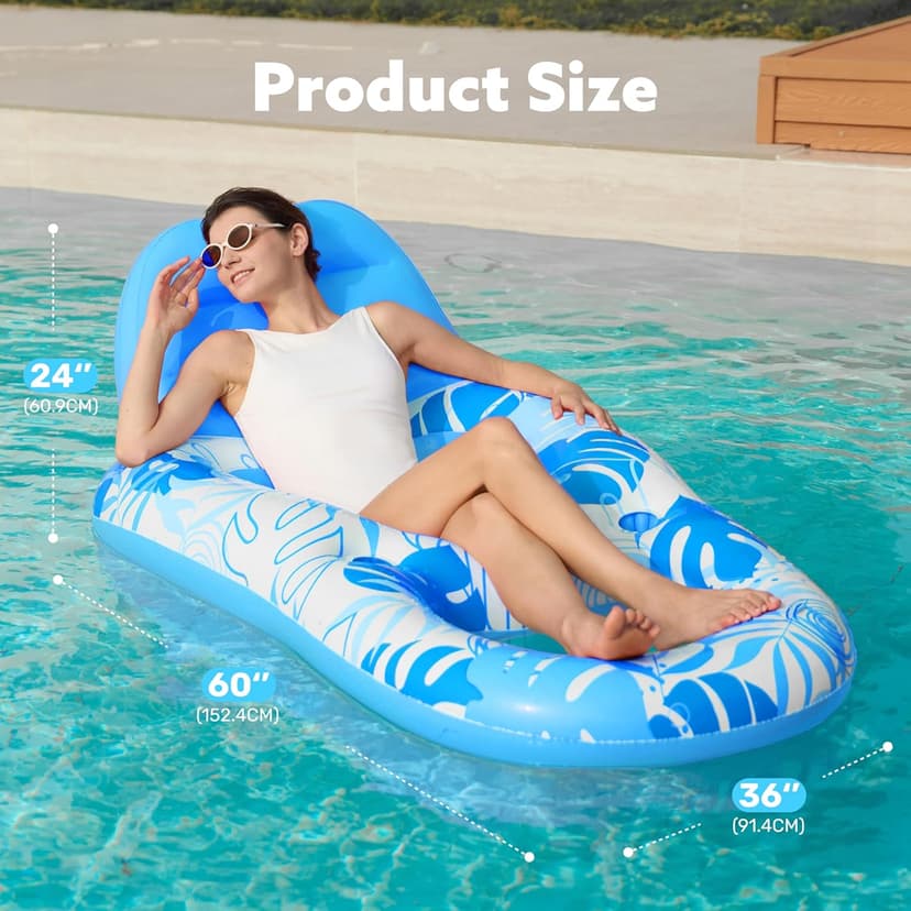 SLOOSH Inflatable Pool Floats Lounger Adult, Pool Float Lounge Raft Floaties Water Floating Recliner Chair with Cup Holders Foot Rest Swimming Floaty