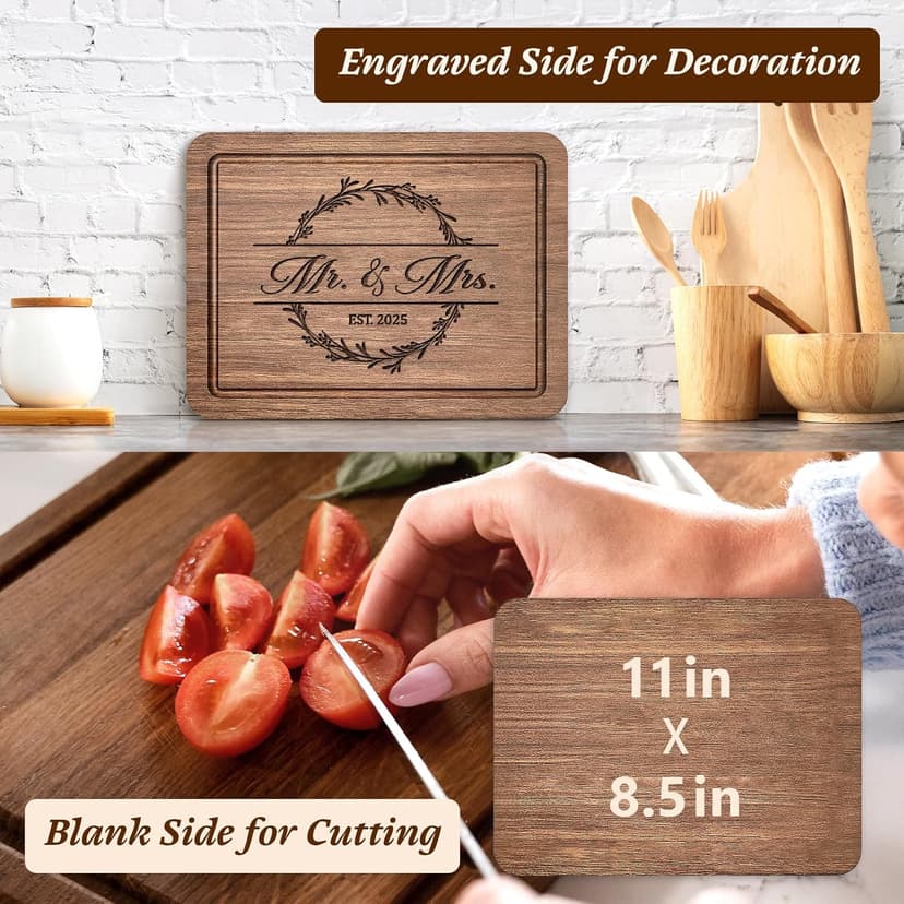 Craftique Wedding Gifts for Couples 2025, Bridal Shower Gifts- Walnut Wood Cutting Board Engraved with Mr. and Mrs. EST. 2025- Mr and Mrs/Wedding/Engagement Gift for Newlyweds Bride and Groom