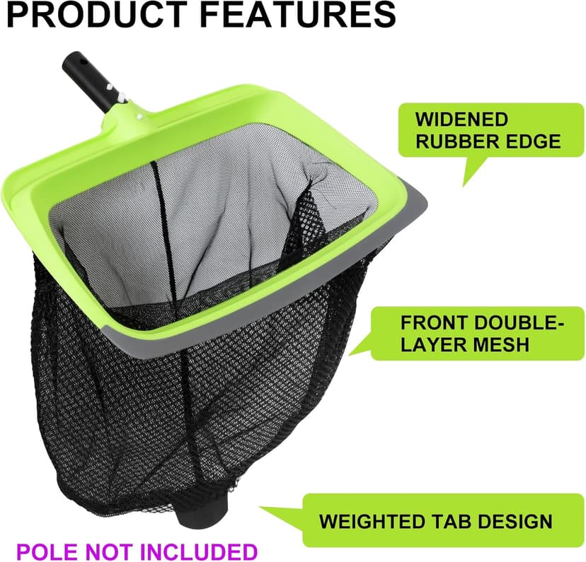 Sepetrel Swimming Pool Leaf Skimmer Net,Rubber Lip & Reinforced Frame Double-Layer Deep Rake(NO Pole)