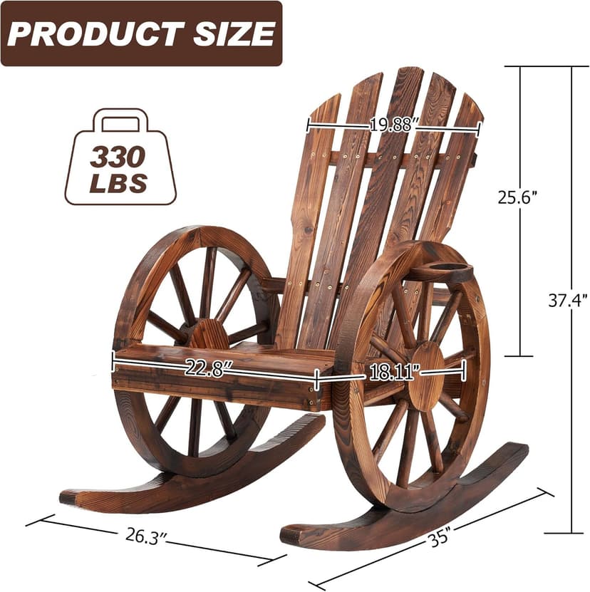Spurgehom Outdoor Wooden Rocking Chair, Yard Glider Rocking Chairs Patio Decor Wood Rocker with Slatted Design, Adirondack Rocking Chair for Porch Lawn Garden Balcony Poolside, Brown(2PC)