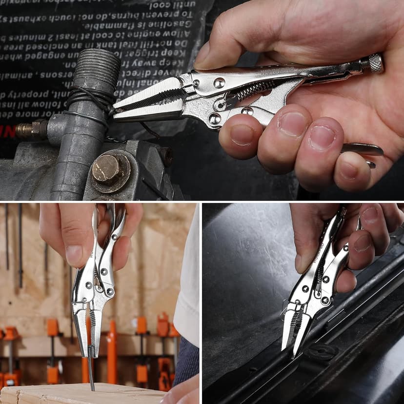 WORKPRO 4-1/2 inch Mini Long Nose Locking Pliers, Chromium-Vanadium Steel Locking Pliers, Locking Adjustable Vise Grips for Clamping Twisting Welding