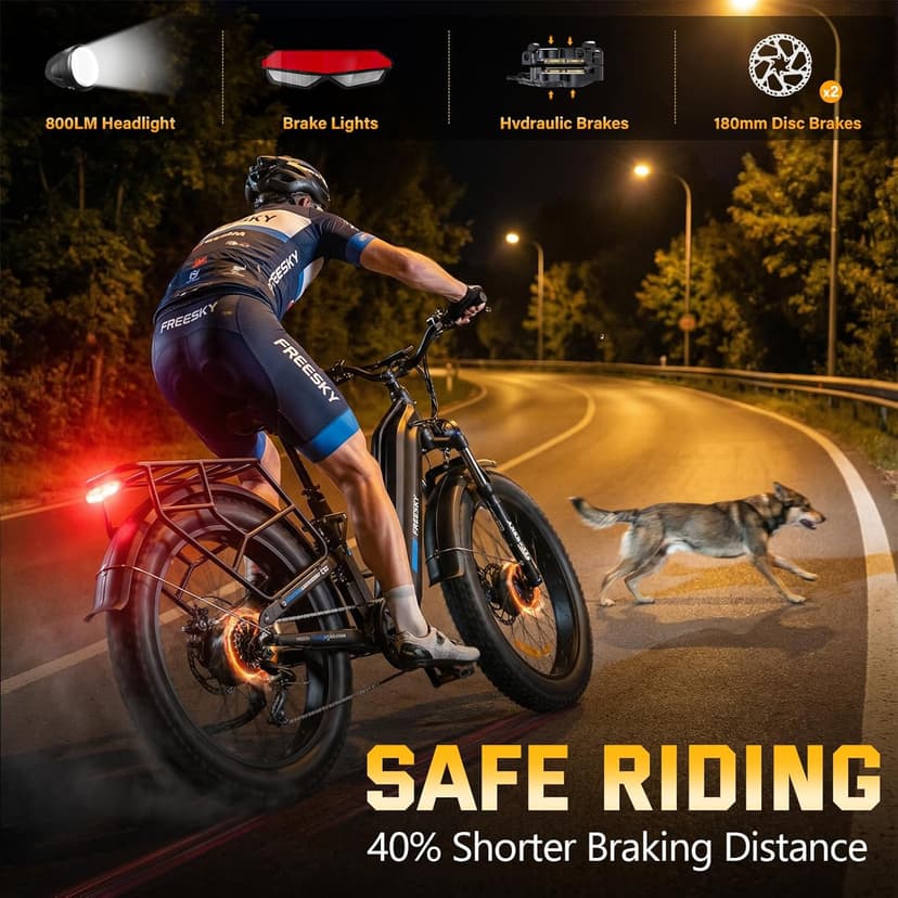 FREESKY Ranger AIR Dual Motor Electric Bike for Adults, 3500W 200NM Fast Ebike,105Miles Long Range E Bike,Full Suspension Electric Mountain Bike, 26'' Fat Tire Electric Bicycle for Man Womens Hunters