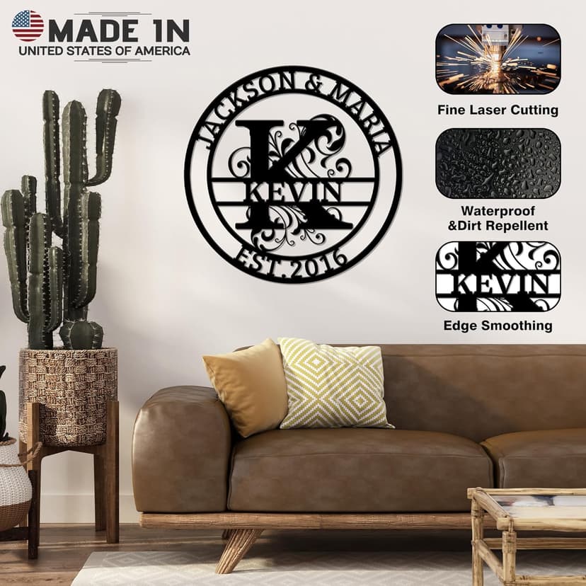 Custom Signs Outdoor Metal, Personalized Name Sign, Family Last Name Sign Home Decor, Initial Monogram Wall Metal Art, Customized Wedding Christmas Housewarming Gifts