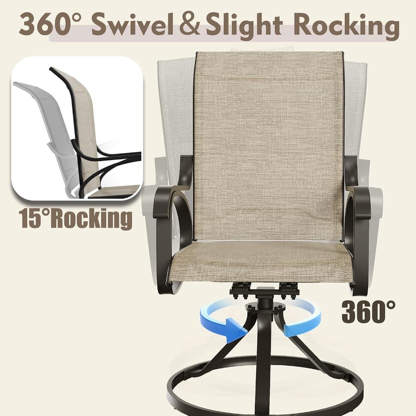 Patio Swivel Chairs Set of 4, All Weather Outdoor Rocking Chair with Textilene Breathable Back, Metal Frame, Patio Dining Chair for Backyard, Garde, Porch and Deck (4, Dark Brown)