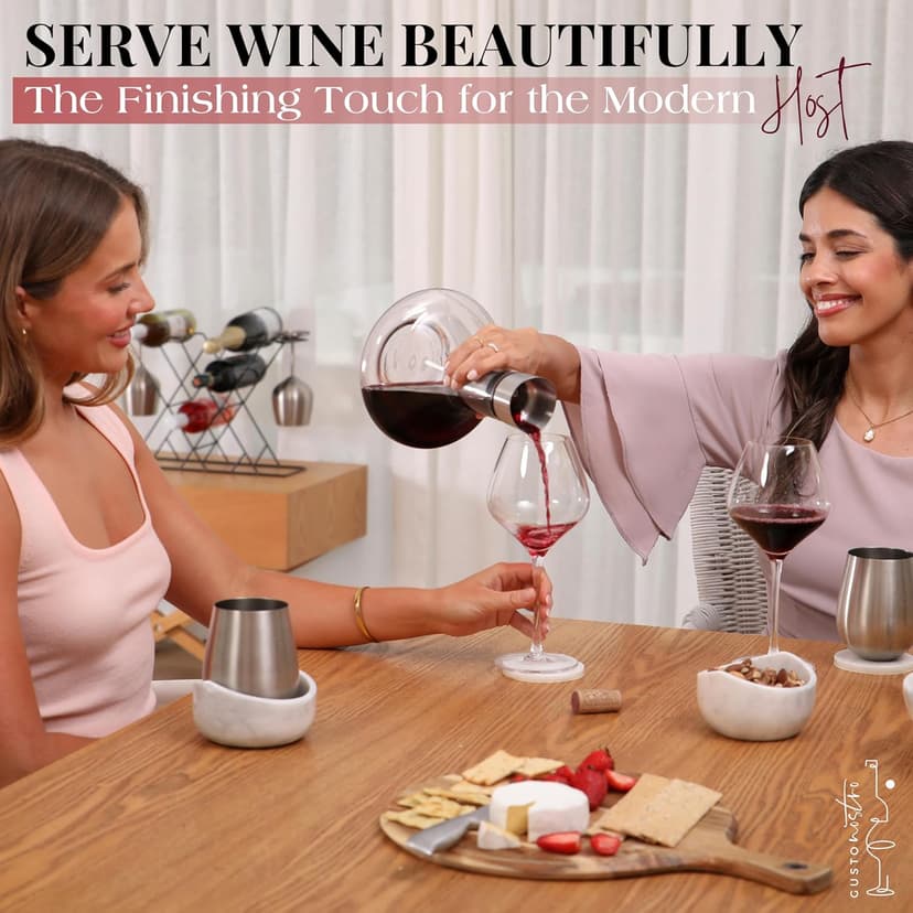 Gusto Nostro Crystal Wine Decanter with Aerator Pourer - Premium Hand-blown Lead-free Glass Wine Decanter Set for Red Wines - Carafe with Lid Filter for Smooth Pouring - Stainless Steel Spout Included