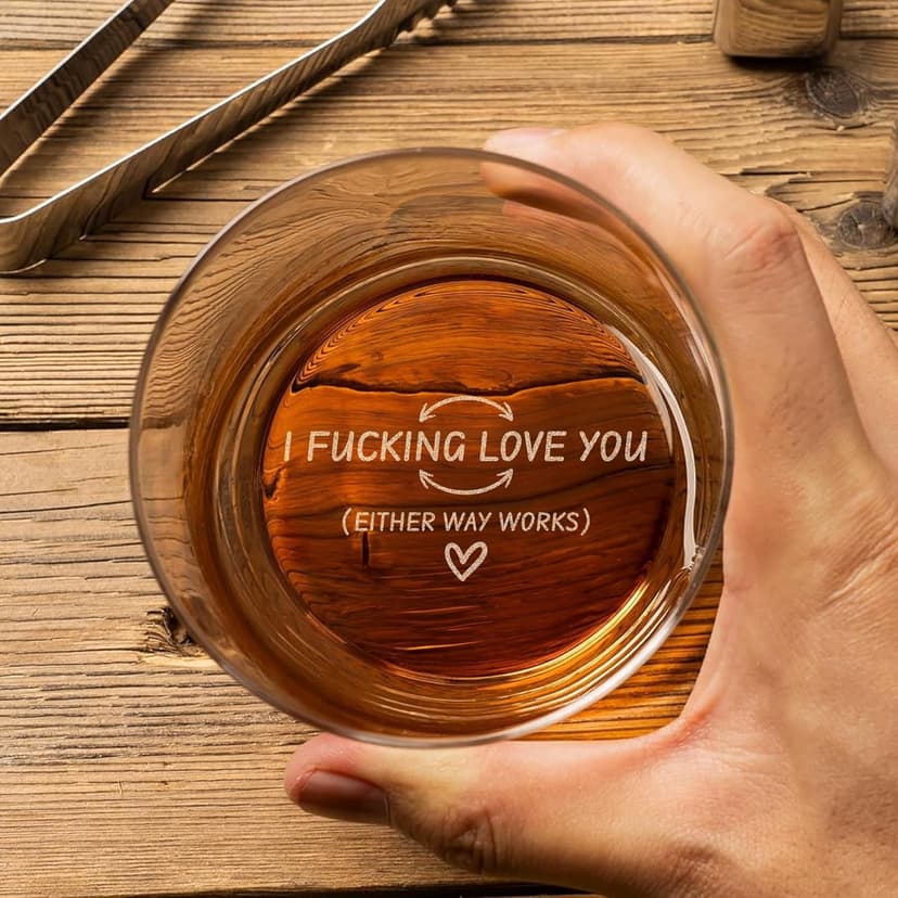On The Rox Engraved Whiskey & Bourbon Glass Gifts - Fun Message Gift For Him - Personalized 11 oz Engraved Message Scotch Glass - Birthday, Anniversary (I Love You)