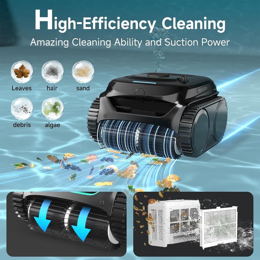 WYBOT C2 Cordless Robotic Pool Cleaner, Pool Vacuum Robot for Inground Pools with Dual Filter, Lasts 180 Mins, Wall & Waterline Cleaning, Smart Weekly Timer, OTA Upgarded (Dark Black)