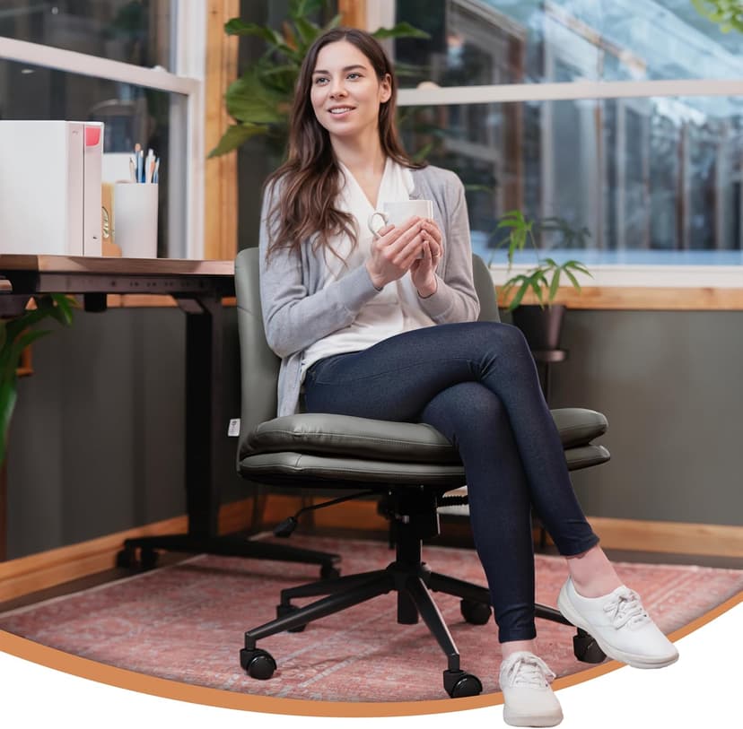 NYPOT Armless Desk Chair with Wheels for Criss Cross Sitting - Cross Legged Wide Armless Chair - Adjustable Vanity 360° Swivel Stool and 120° Rocking Wide Seat Comfy for Home and Office, Color Grey