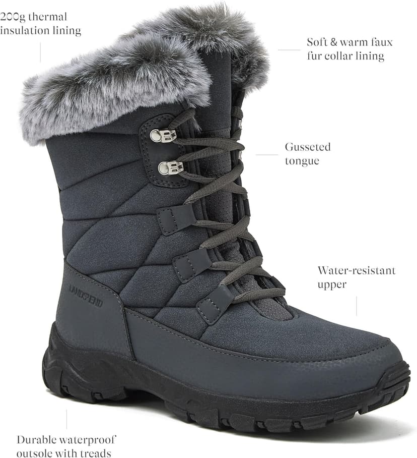 Lands' End Expedition Waterproof Insulated Womens Snow Boots, Lace Up or Slip On Winter Boots for Women, Medium or Wide Width Sizes 6 to 11, Black, Brown, Blue, White or Grey Winter Shoes