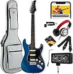 Best Choice Products Beginner HSS Electric Guitar Kit w/Headphone Amp, Padded Gig-Bag, Headphones, Guitar Strap - Midnight Blue/Black