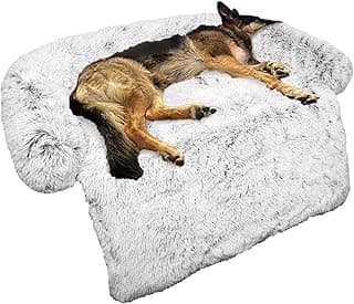 Calming Dog Bed Fluffy Plush Dog Mat for Furniture Protector with Removable Washable Cover for Large Medium Small Dogs and Cats (Large, Light Grey)