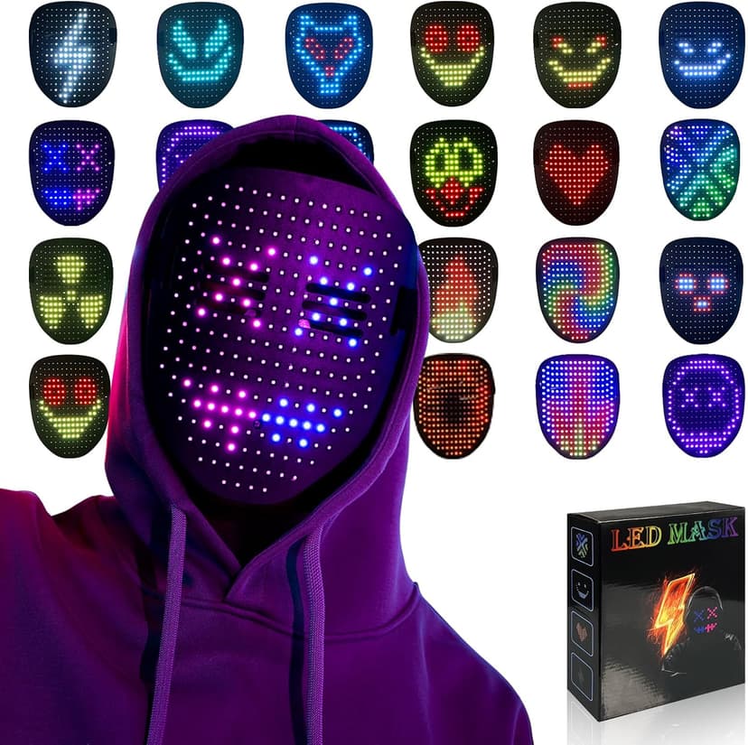 50+ Glowing Patterns for Halloween Costume, Christmas Cosplay, Birthday Party, Adjustable Strap Fits Kids Boys Teens Ages 5+ MOYACA Led Mask Light up Mask Gesture Sensing, Kids Cool Toys Men Boys Gift B09ZY7WY8P