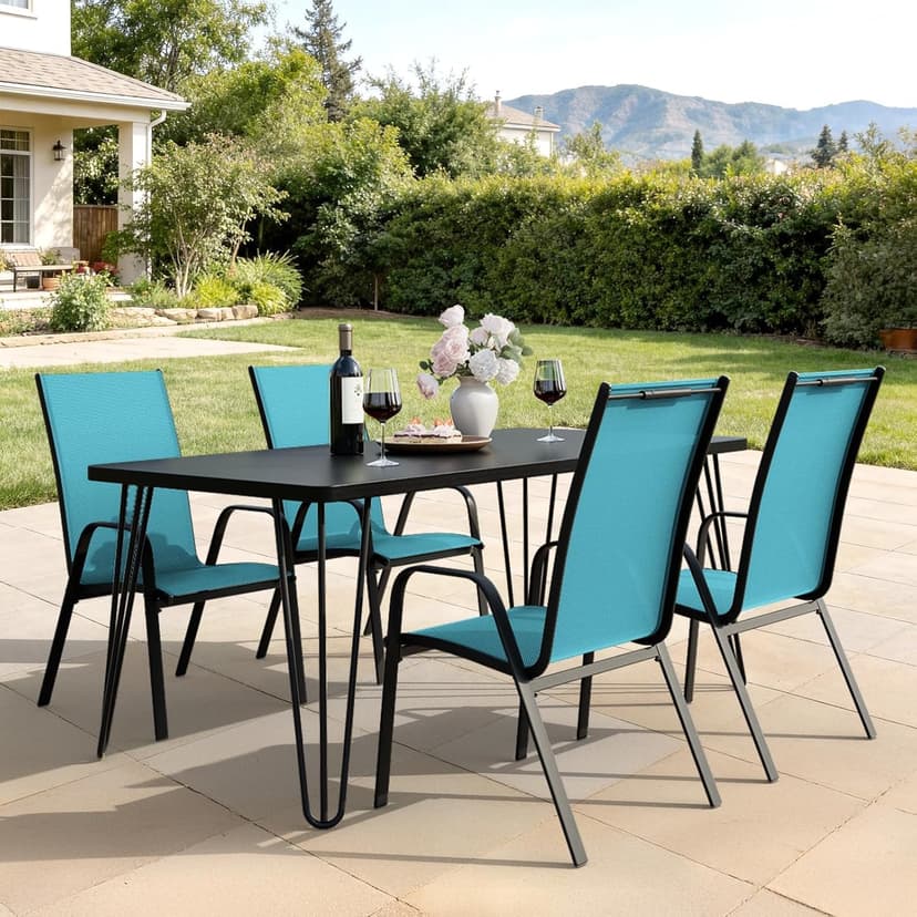 JEAREY Patio Dining Chairs Set of 4, Outdoor Stackable Dining Furniture Set, All Weather Dining Set for Lawn, Garden, Backyard, Poolside, Peacock Blue