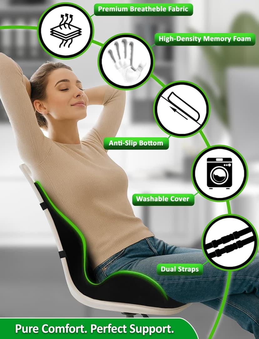Ergonomic Memory Foam Seat Cushion for Office Chair, Car Seat, Dining, Gaming Chair & Wheelchair, Full Back & Lumbar Support Pillow One Piece, Back Pain Relief, Coccyx, Tailbone & Sciatica Pain Relief
