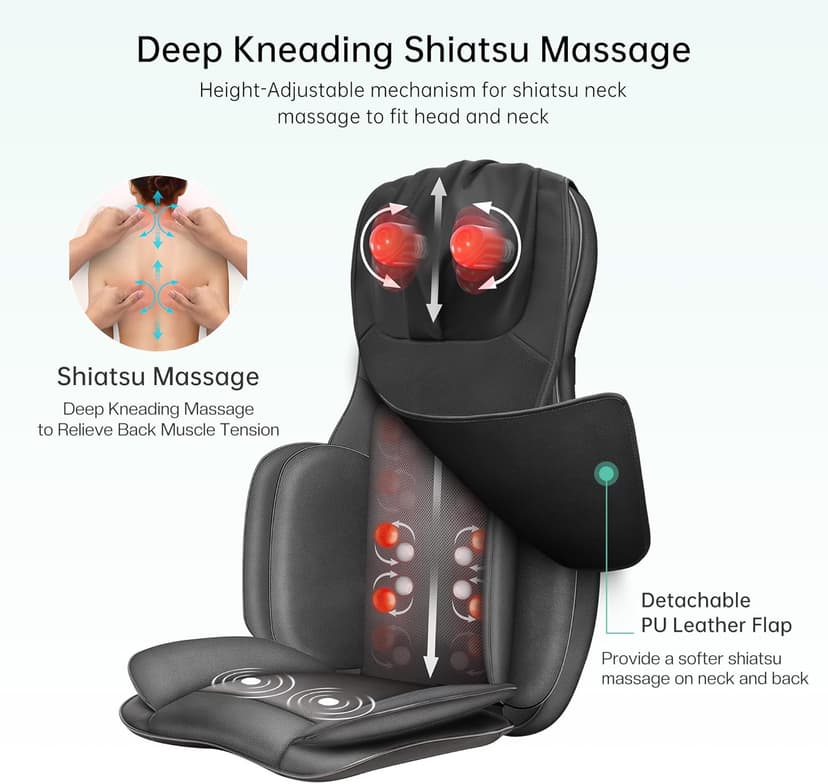 Snailax Neck Back Massager with Heat, Full Body Massage Chair Pad, Adjustable Compression, Rolling, Shiatsu Massage Seat Cushion, Chair Massagers,Gifts for Women, Man (Upgrade)
