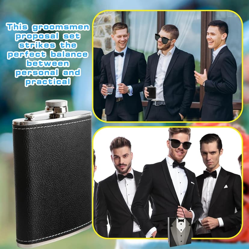 10 Set Groomsmen Gifts Proposal Wedding Groomsmen Gift Set Includes Flask Funnel Wine Glass Card Bottle Opener Gift Bag Sunglasses Knife Pen for Wedding Party Present