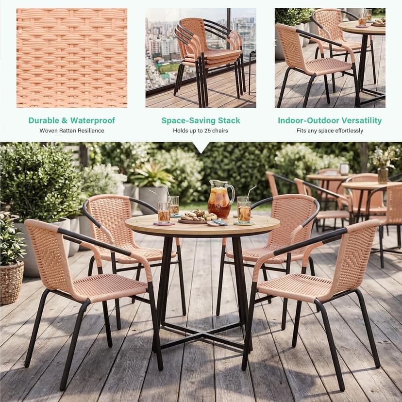 JEAREY Outdoor Patio Rattan Dining Chairs Set of 4, All Weather Stackable Dining Chairs for Lawn, Restaurant, Garden, Beige