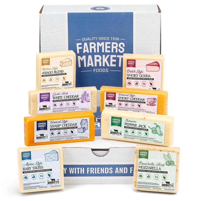Garlic, Smokey Cheddar, Sharp Cheddar, Pepper Jack, Gouda, Swiss, Mozzarella & Italian Blend – Gluten Free, Keto & Paleo Farmers Market Wisconsin Cheese Artisan Gift Set for Charcuterie, 8 Count B0CRMBJ81D