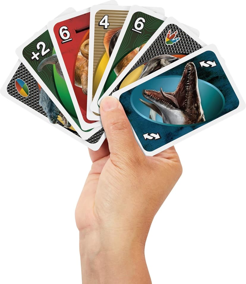 Mattel Games UNO Jurassic World Rebirth Card Game in a Collectible Tin for Kids, Adults & Family with Special Rule & Images Inspired by the Movie