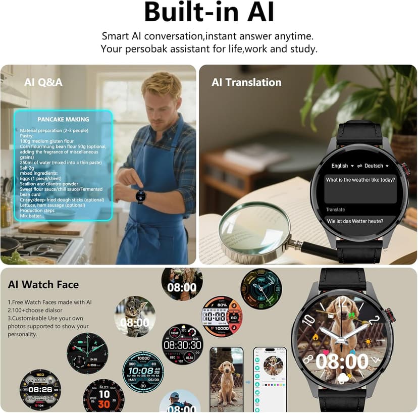 Lyaarka Smart Watches for Men,1.46" Fitness Tracker with GPS,Health Monitor,AI,Bluetooth Call/TextReply, Compass/Altitude/Barometer,100+ Sports Mode,5ATM Waterproof for Android/iPhone with 2 Straps