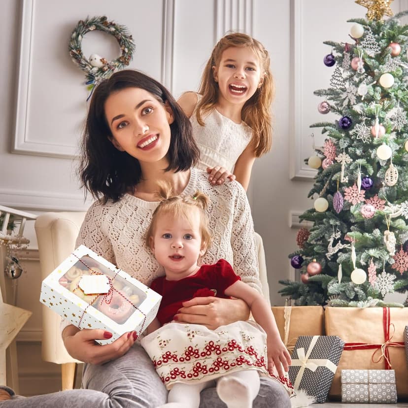 24 Sets Christmas Cookie Boxes with Window Treat and Pastry 9x6x3 Inches Gold Bakery Boxes Container for Gift Giving Christmas Chocolate Covered Strawberries,Donut,Mini Cake Packaging Boxes