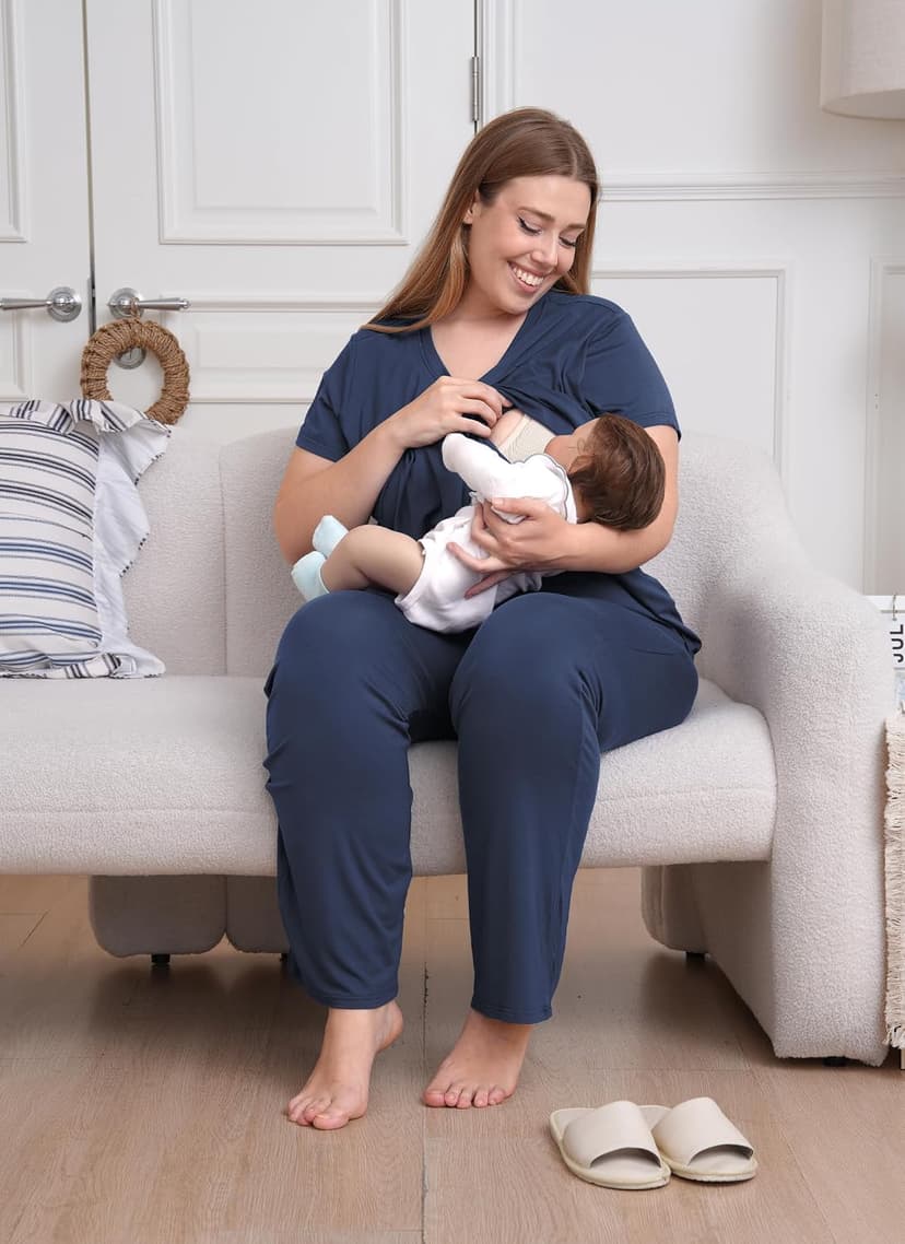 Rnxrbb 3 Piece Postpartum Nursing Pajamas Set Casual Soft Maternity Breastfeeding Pjs Sleepwear Loungewear Clothes Layer