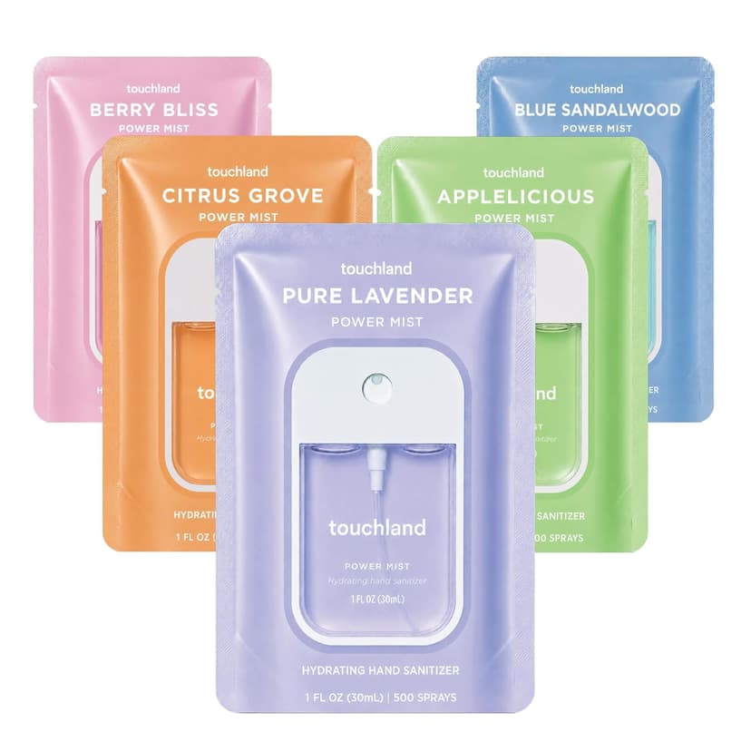 TSA ready Power Mist with skincare benefits. Applelicious, Berry Bliss, Blue Sandalwood, Citrus Grove and Pure Lavender Touchland Top 5 Hydrating Hand Sanitizer Spray Set Travel Size B09JFLV454