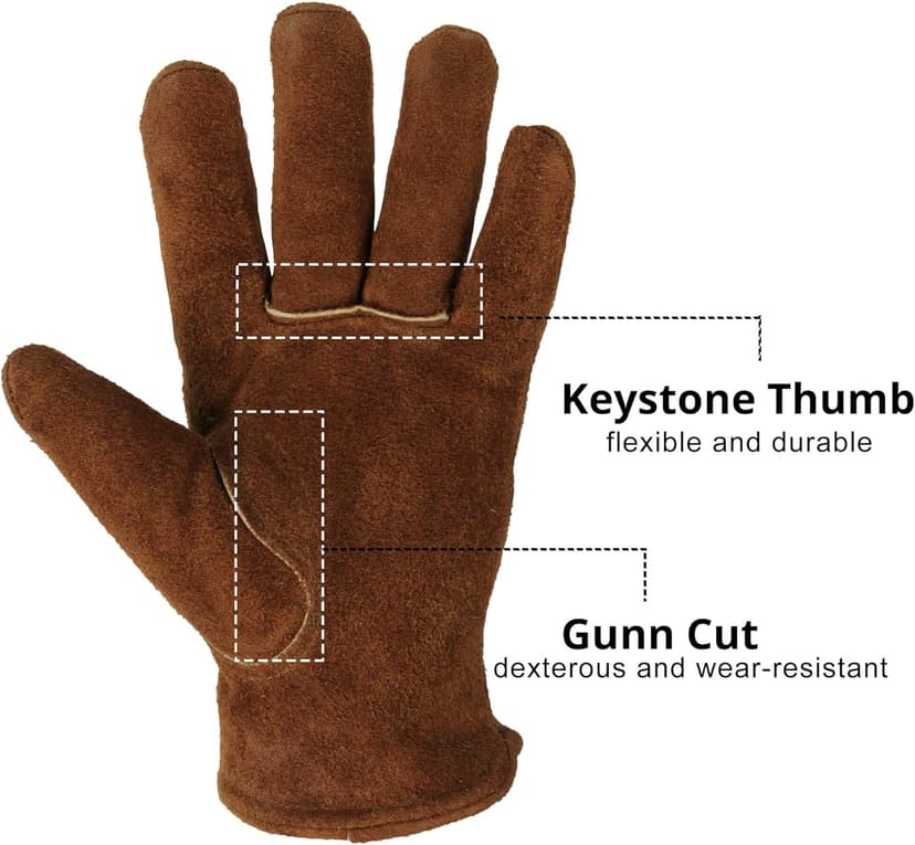 OZERO Work Gloves Winter Insulated Snow Cold Proof Leather Glove Thick Thermal Imitation Lambswool - Extra Grip Flexible Warm for Working in Cold Weather for Men and Women (Brown,Large)
