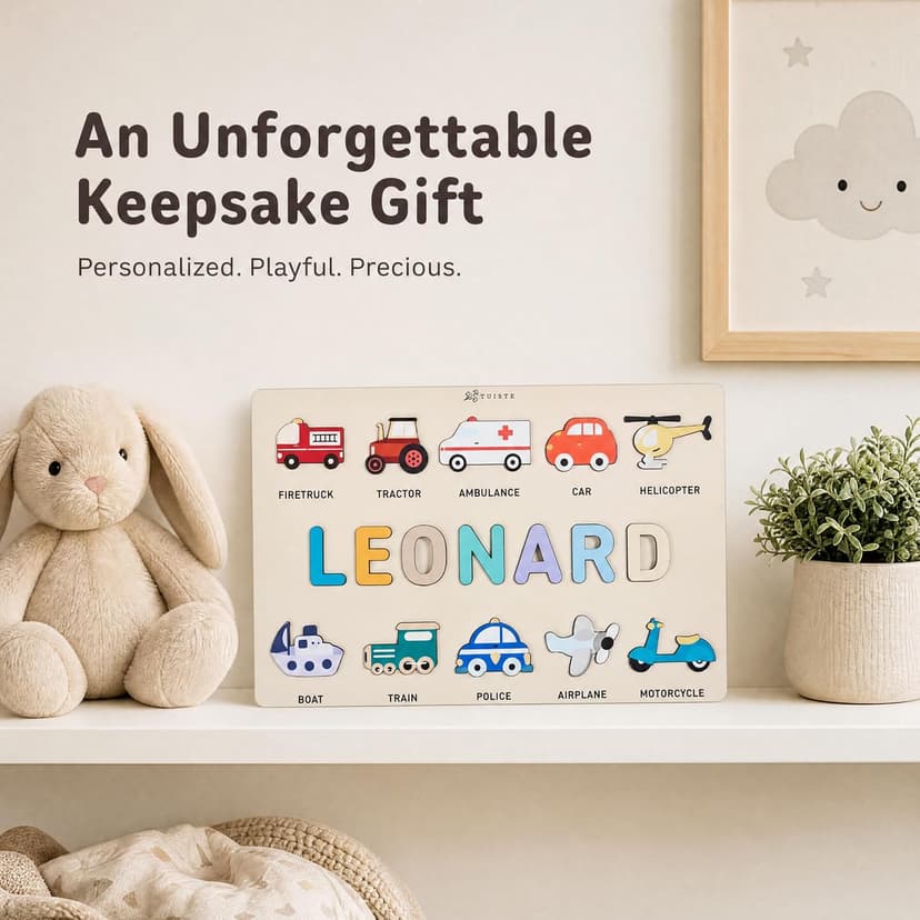 Personalized Name Puzzle for Toddlers 1-3 | Custom Wooden Baby Gift | 1st Birthday, Baby Shower & Easter | Montessori Learning Toy | Nursery Decor for Boys & Girls - Set 5 B0D4KLXXHC