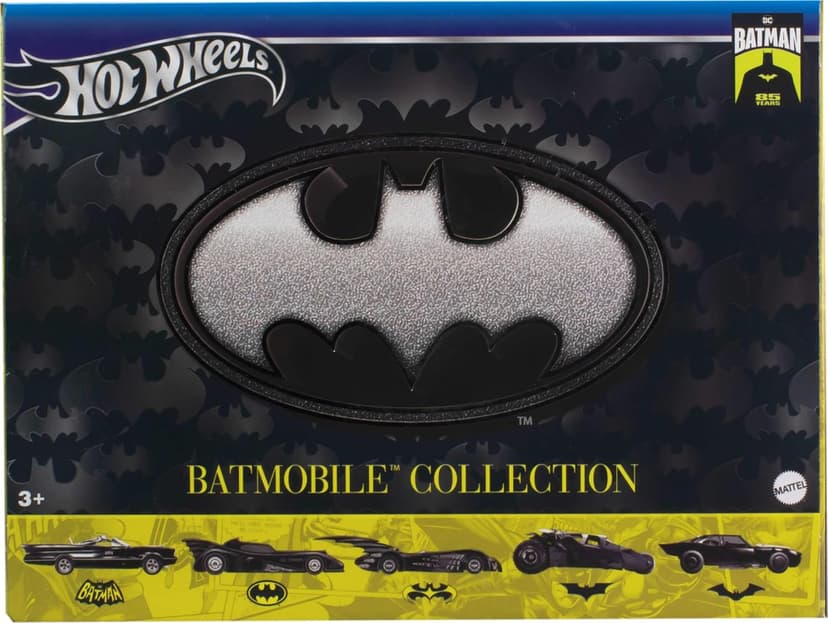 Hot Wheels 1:64 Scale Die-Cast Toy Cars, Set of 5 Batman 85th Anniversary Vehicles Featuring 5 Different Batmobile Replicas in Commemorative Packaging (Amazon Exclusive)
