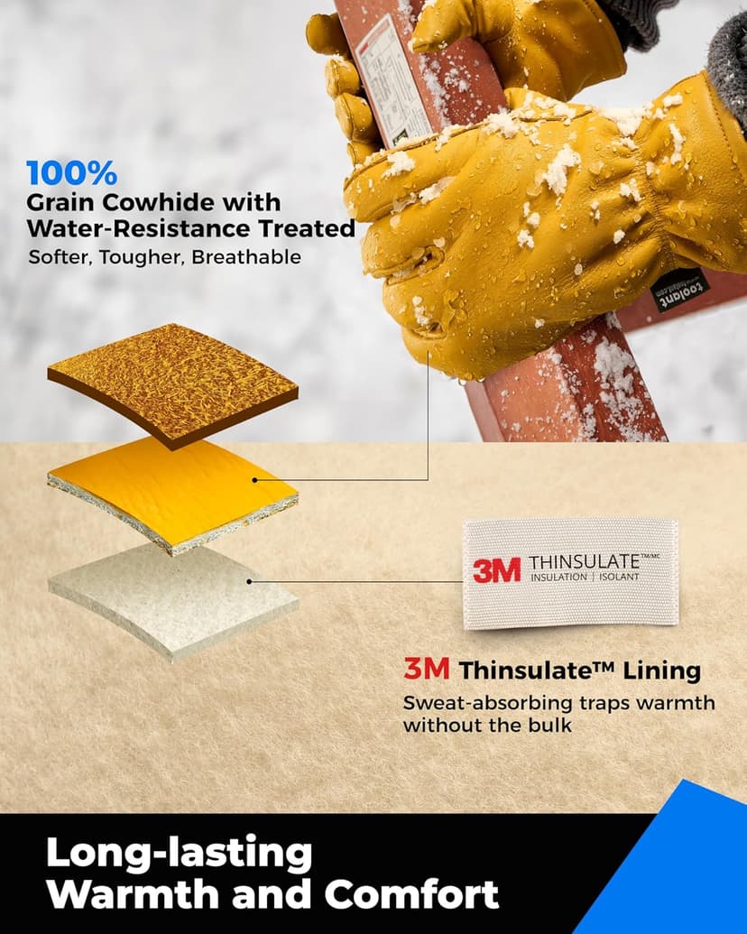 toolant Winter Work Gloves for Men, Insulated Leather with Water Resistance and Abrasion Protection for Cold Weather