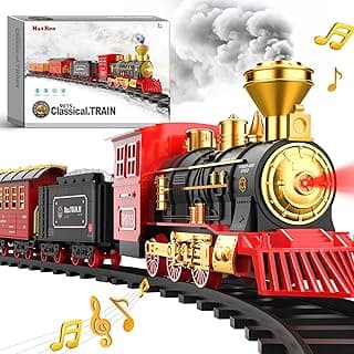Hot Bee Train Set - Train Toys for Boys with Smokes, Lights and Sound, Toy Train Set for Under Christmas Tree, Toddler Model Trains for 3 4 5 6 7 8+ Years Old Kids Christmas Toys Gifts