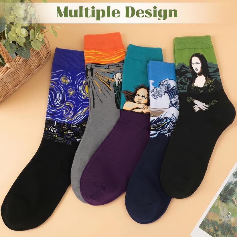 Soft Cotton, Crazy Artist Pattern, Classic Novelty Style, Versatile Hosiery, Birthday Gifts for Girl Lover, Fit Shoe Size 5-9 Chalier 5 Pairs Funny Socks for Women, Famous Painting Art Fun Socks B078K1Q14F