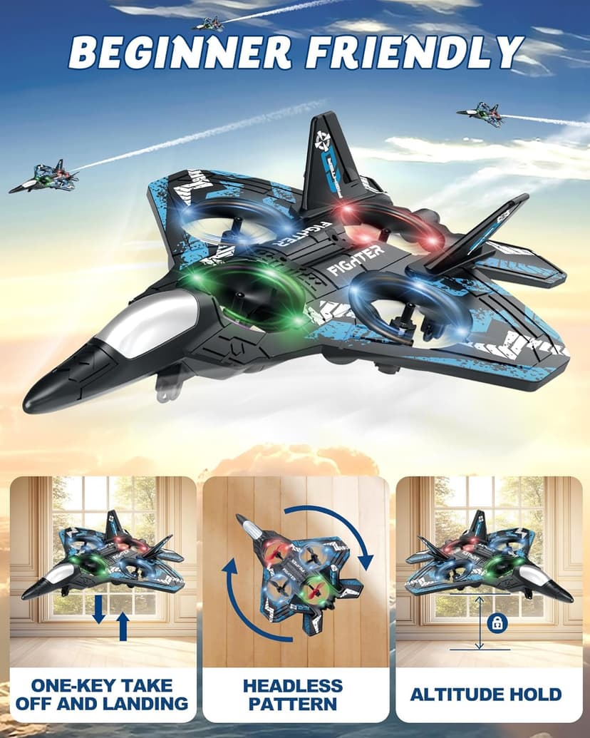 JoyRapt Drones for Kids Form RC Plane, Remote Control Airplane, Aircrafts Toys for Boys, Jet Helicopter Drones with LED Lights 360° Flip, Gifts for 6 8 10 Year Old Boys, 2 Rechargeable Batteries