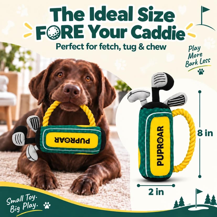 PUPROAR Golf Dog Toy, Dog Birthday Gift, Funny Squeaky Plush Rope Golf Bag Toy for Small, Medium & Large Breeds B0D9PDDT2D