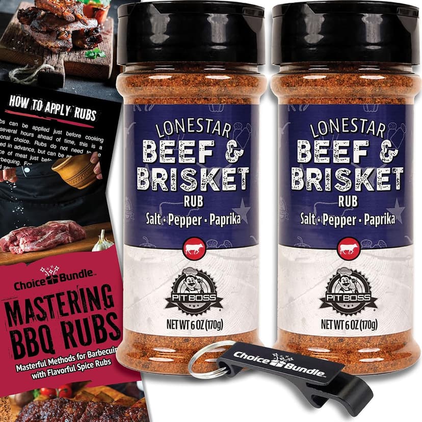 Pit Boss Lonestar Beef & Brisket - Texas Style Premium BBQ Barbecue Mixed Seasoning Spice & Rub 2 pk Choice Bundle (12 oz) + Guide & Bottle Opener (4 Items)!