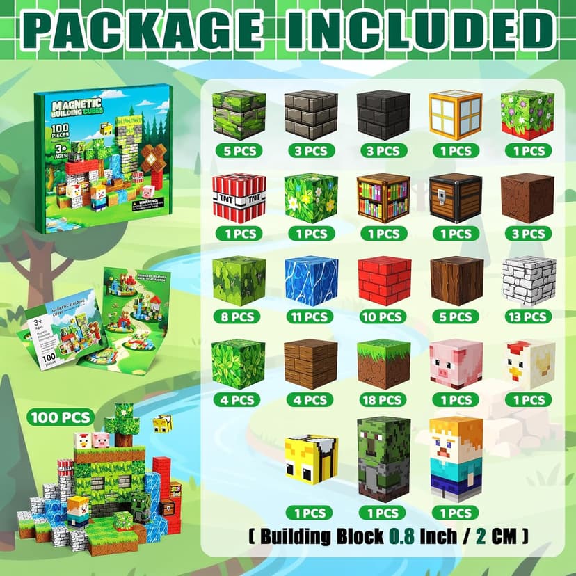 0.8in Sensory Stacking Toys for STEM Constructions, Boys Girls Birthday Gifts Ages 4 5 6 7 8-12 Year Kids Magnetic Blocks, 100PCS Building Cubes, Boys Kids Gifts Toys B0FXM2HJCB