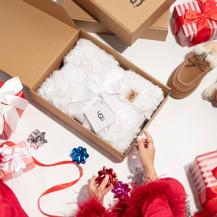 UGG Adalee Faux Fur Throw Blanket Luxury Lightweight Cozy Soft Throw for Couch Bed or Chair Hypoallergenic Machine Washable Double-Sided Fluffy Blanket Home Decor, 50-inch x 70-inch, Natural White