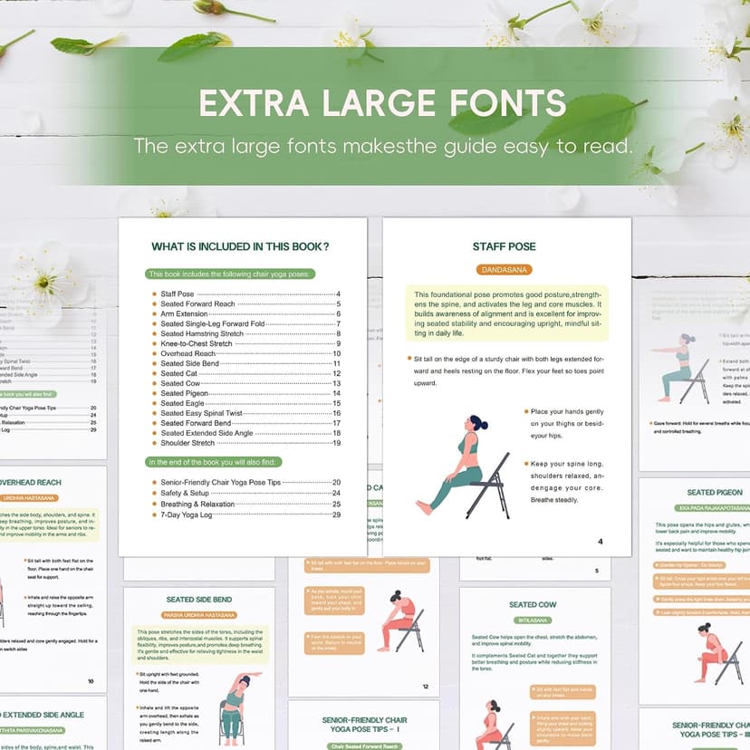 Chair Yoga for Seniors Over 60 Book & Chart – 30-Day Challenge, Gentle Seated Yoga Guide, Chair Yoga for Weight Loss & Flexibility, Senior Chair Exercises for Women & Men, 8.5x11" Book on Chair Yoga B0FPMT82TX