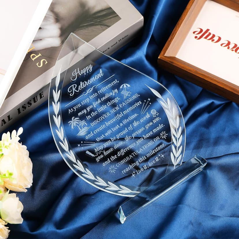 Glass Retirement Gifts for Women Men, Happy Retirement Plaque for Colleagues Boss Friend Going Away, Crystal Farewell Gift Idea for Retiree Retired Keepsakes for Teacher Doctor
