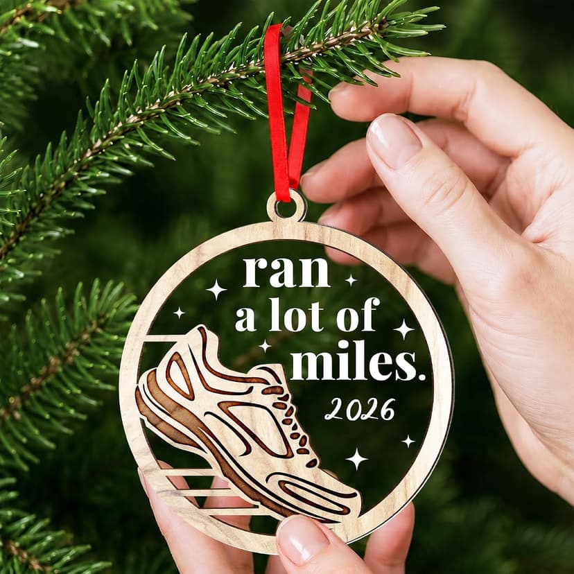 Cross Country Ornament, Marathon Runner Keepsake, Round Wood Acrylic Design, Ready To Hang Gifts for Runners - Marathon Runner Gifts, Running Christmas Ornament B0H8D3DSVR