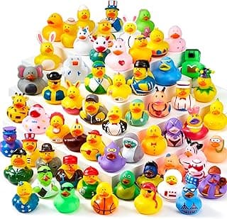 JOYIN 30 Pcs Rubber Ducks, Random Assortment Ducks Bulk with Mesh Carry Bag, Mini Rubber Duckies for Baby Bath Toys, Kids Toddler Summer Pool Toys Birthday Gifts Party Favors