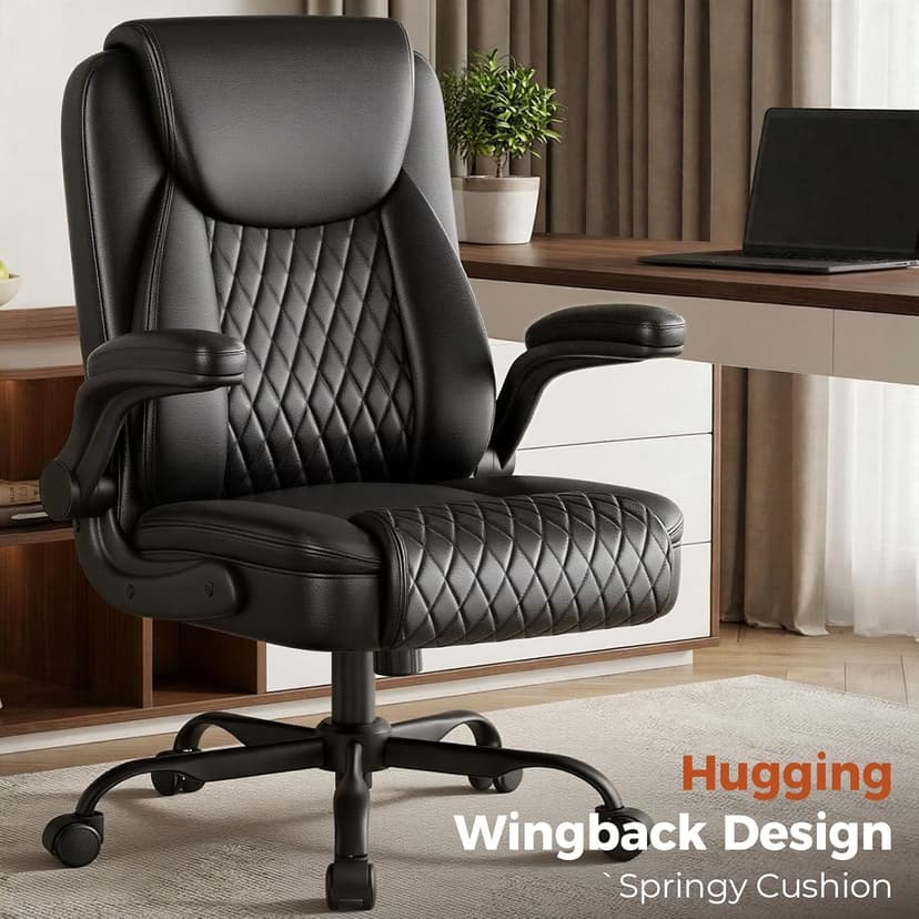 COMHOMA Leather Office Chair Ergonomic Computer Gaming Chair with Comfy Back Support, Executive Mid-Back,Small Gmaing Chair with Adjustable Armrests, for Short People Use, Rolling Swivel for Adults