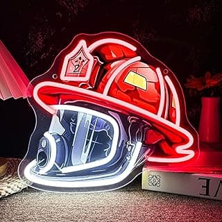 Mutank Firefighting Helmet Neon Sign, Pop Art Neon Light USB Powered LED Dimmable, for Hero Wall Decor Man Cave Firefighting Sign Wall Decor art, Firefighting Gift(12.9 * 11.8 In) 