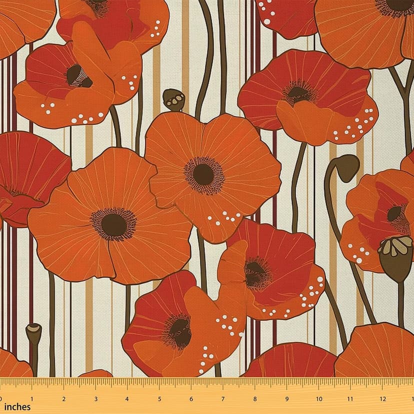 Feelyou 1 Yard Vintage Orange Floral Upholstery Fabric by The Yard Botanical 3D Printed Fabric for Chairs, Pillows, Cushions, Curtains, etc Soft Flannel