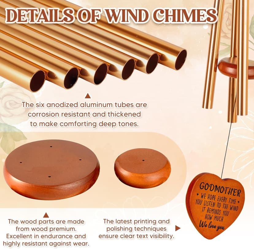 Godmother Gifts from Godchild, Godmom Wind Chimes, Christmas, Birthday, Proposal, Retirement Gift for Godmother from Goddaughter Godson